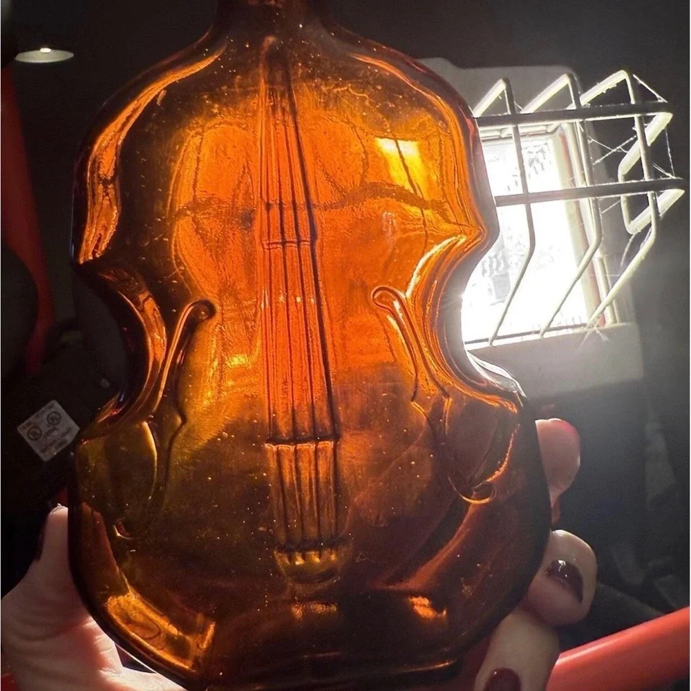 9.a.39 Vintage Amber Glass Cello Bottle Cello/Violin Vase Bottle
